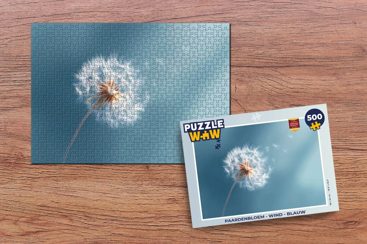 PuzzleWow Paardenbloem Wind 500 Stuks - Blauw