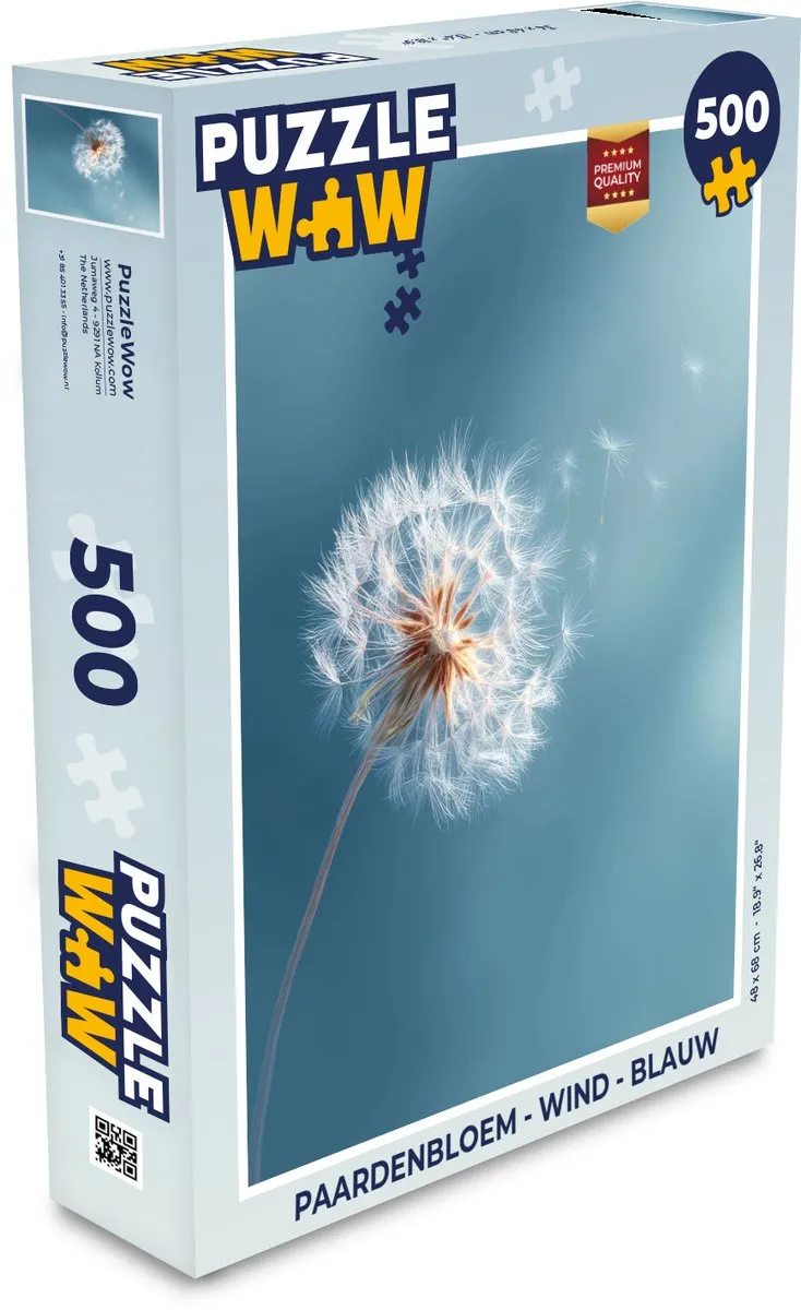 PuzzleWow Paardenbloem Wind 500 Stuks - Blauw