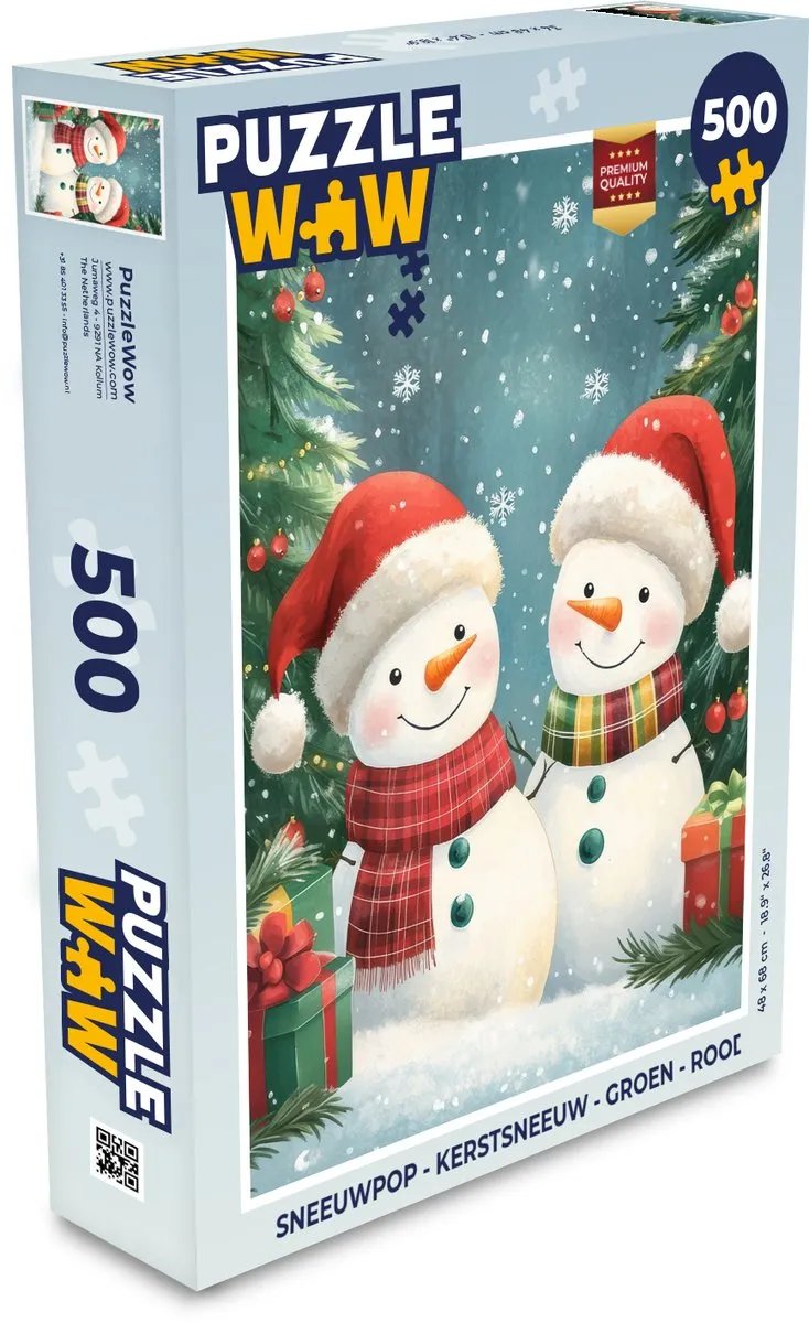 PuzzleWow Sneeuwpop 1000 Stuks - Groen Rood