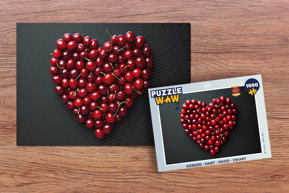PuzzleWow Legpuzzel Kersen Hart 1000 Stuks - Rood/Zwart
