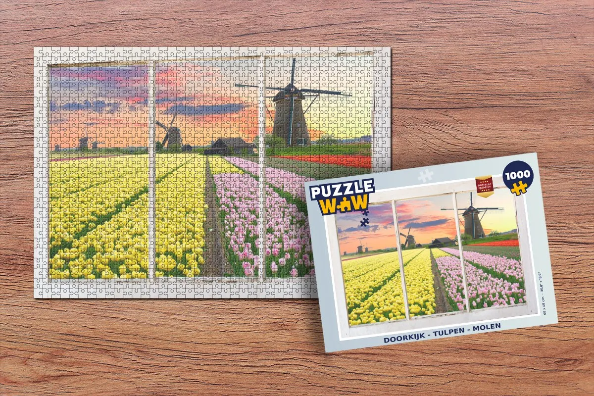 PuzzleWow Doorkijk Tulpen Molen Legpuzzel 1000 Stuks - Multicolor