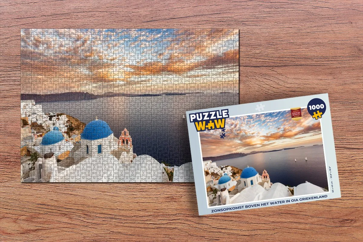 PuzzleWow Legpuzzel Zonsopkomst Oia Griekenland 1000 Stuks - Multicolor