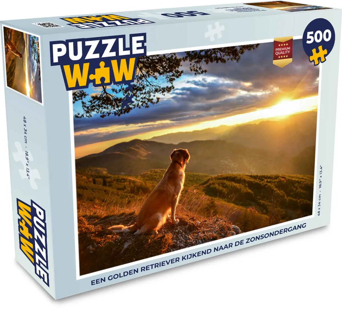 PuzzleWow Legpuzzel Golden Retriever Zonsondergang 500 Stuks - Multicolor