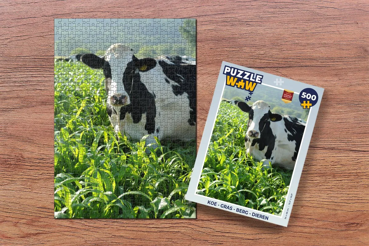 PuzzleWow Legpuzzel Koe Gras Berg Dieren 500 Stuks - Multicolor