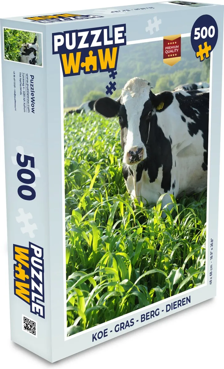 PuzzleWow Legpuzzel Koe Gras Berg Dieren 500 Stuks