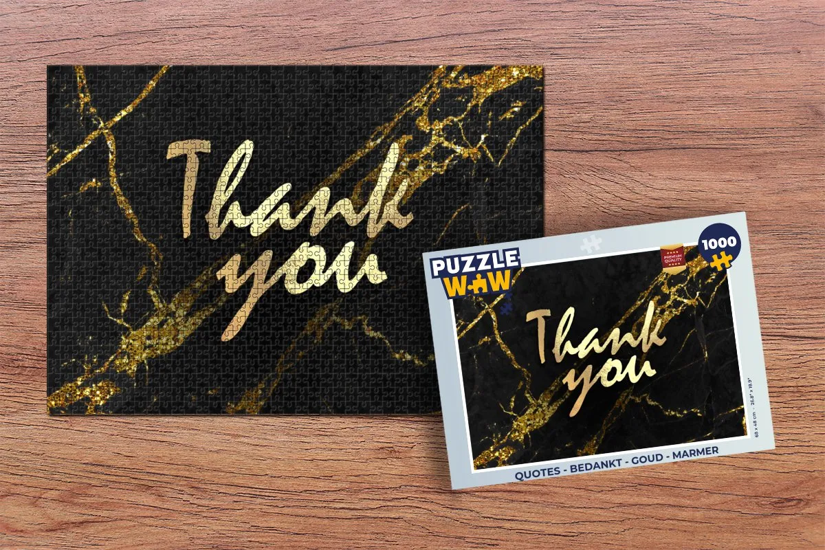 PuzzleWow Quotes Bedankt Legpuzzel 1000 Stuks - Goud/Marmer Multicolor