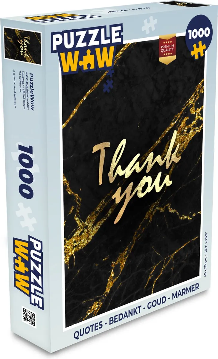 PuzzleWow Quotes Bedankt Legpuzzel 1000 Stuks - Goud/Marmer Multicolor