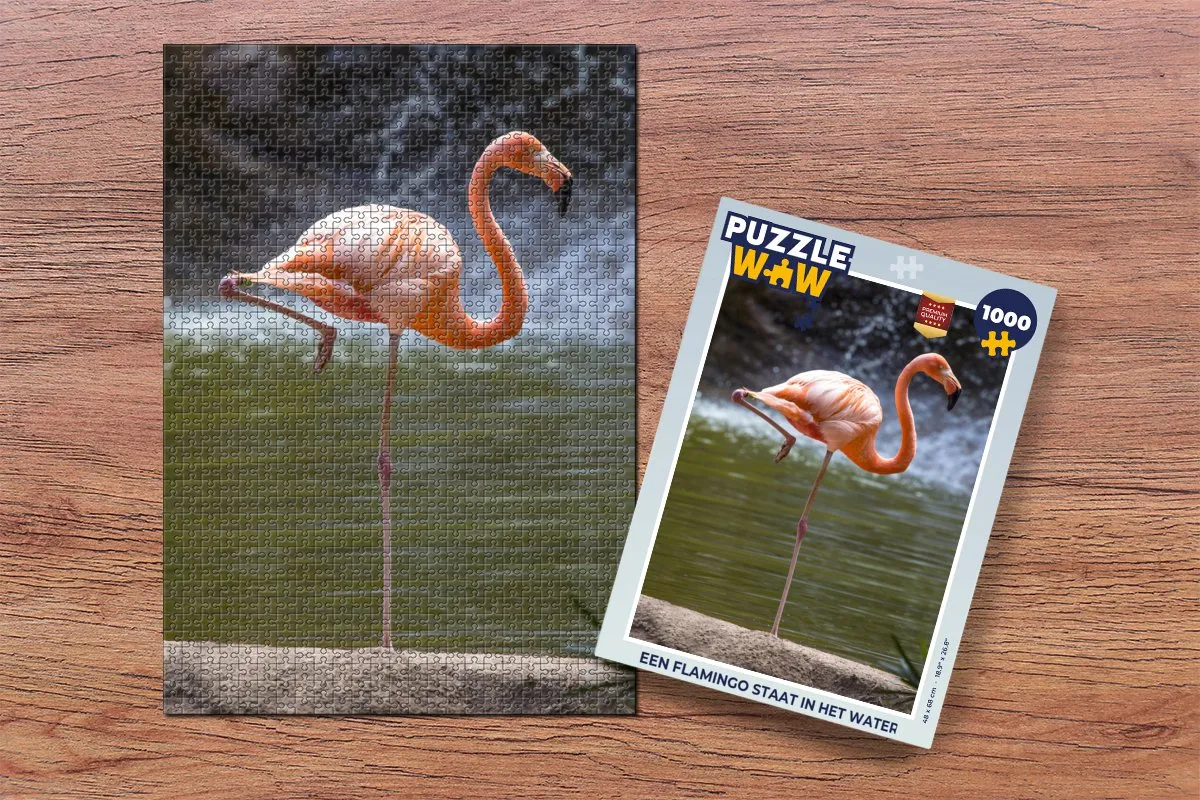 PuzzleWow Legpuzzel Flamingo in het water 1000 Stuks - Multicolor