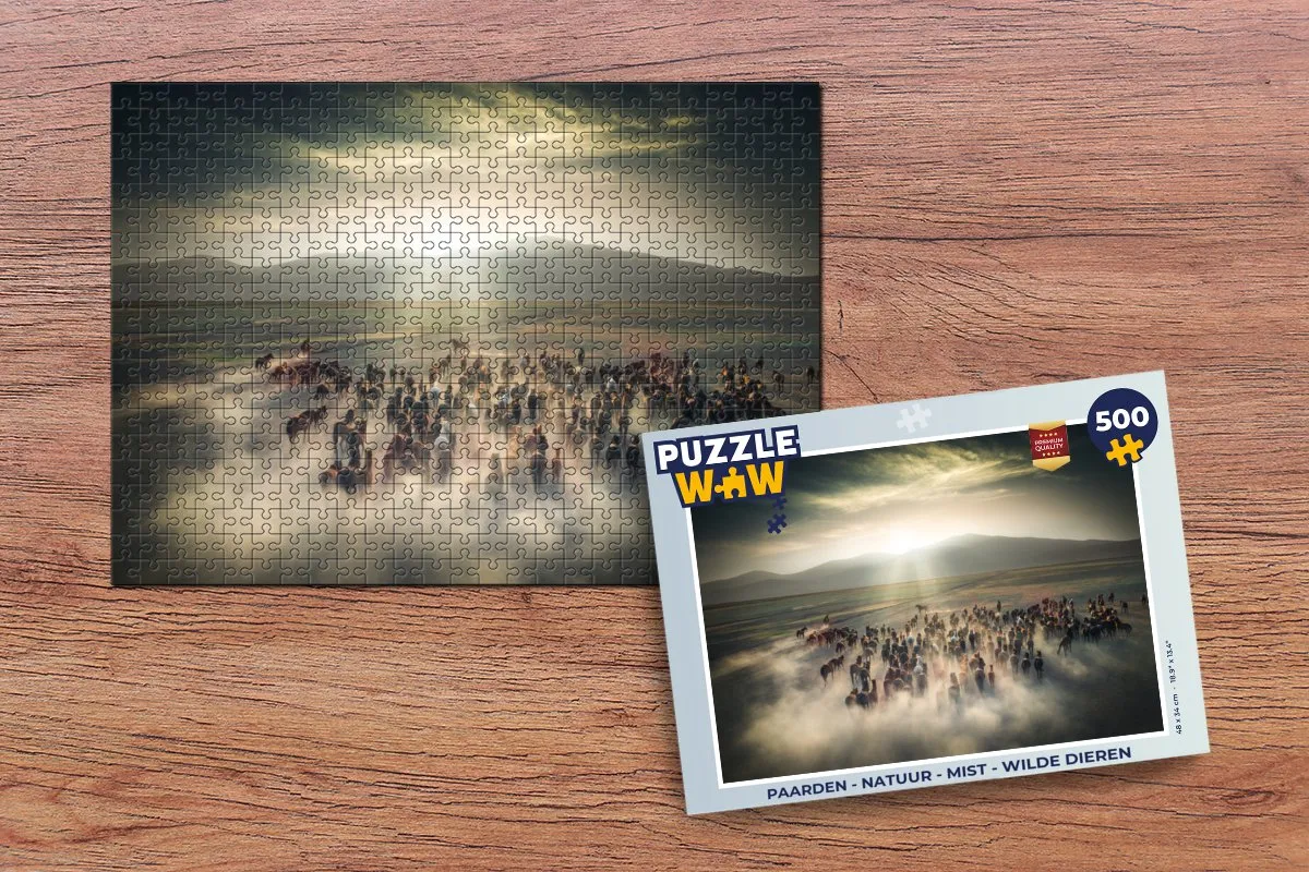 PuzzleWow Paarden Natuur Mist Wilde Dieren Legpuzzel 500 Stuks - Multicolor