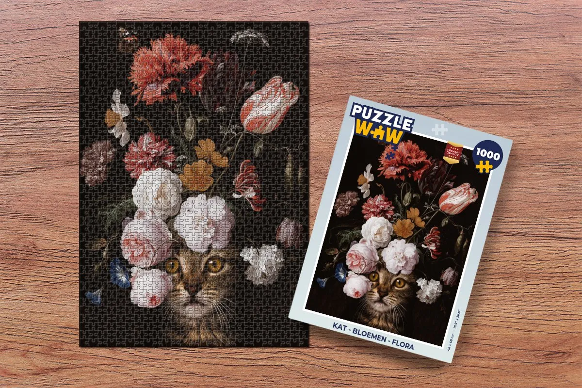 PuzzleWow Katten Bloemen Legpuzzel 1000 Stuks - Multicolor
