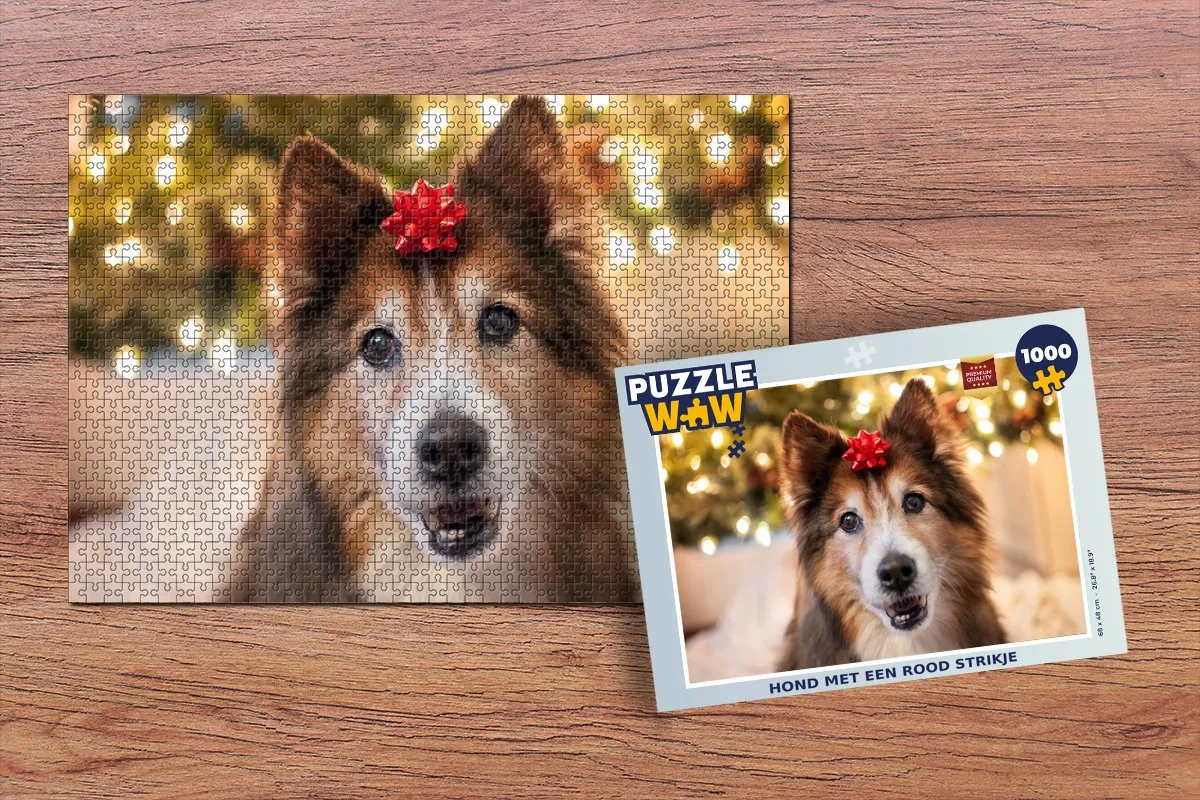 PuzzleWow Hond met een rood strikje Legpuzzel 1000 Stuks - Multicolor