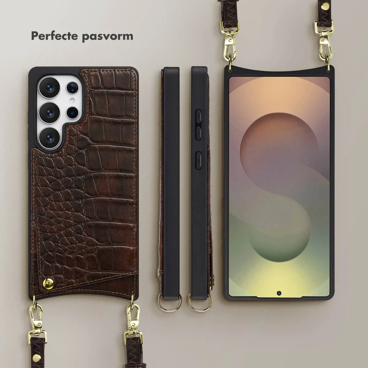 Selencia Croco Backcover Hoesje S25 Ultra - 2 Pasjes - Choco Brown