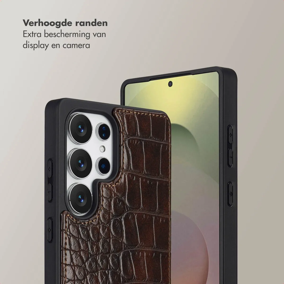 Selencia Croco Backcover Hoesje S25 Ultra - 2 Pasjes - Choco Brown