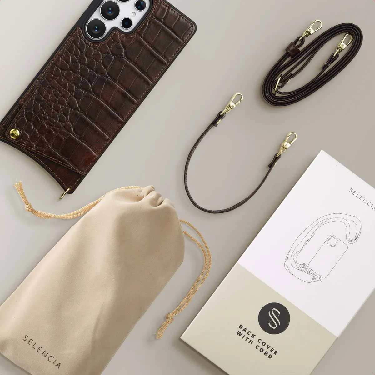 Selencia Croco Backcover Hoesje S25 Ultra - 2 Pasjes - Choco Brown