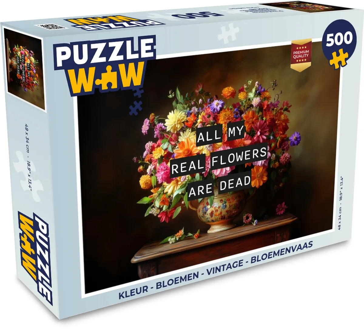 PuzzleWow Bloemenvaas Legpuzzel 500 Stuks - Vintage Bloemen - Quote