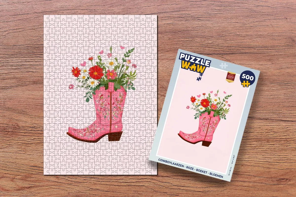 PuzzleWow Cowboylaarzen Bloemen Legpuzzel 500 Stuks