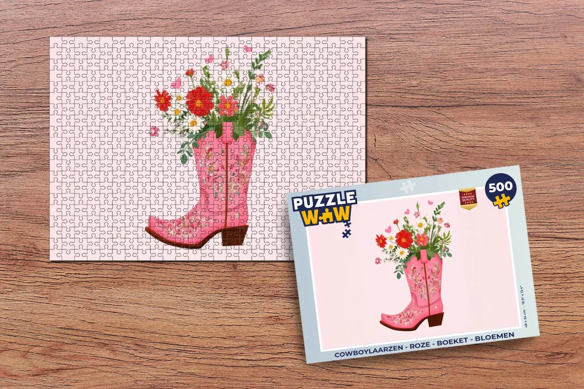 PuzzleWow Cowboylaarzen Bloemen Legpuzzel 500 Stuks