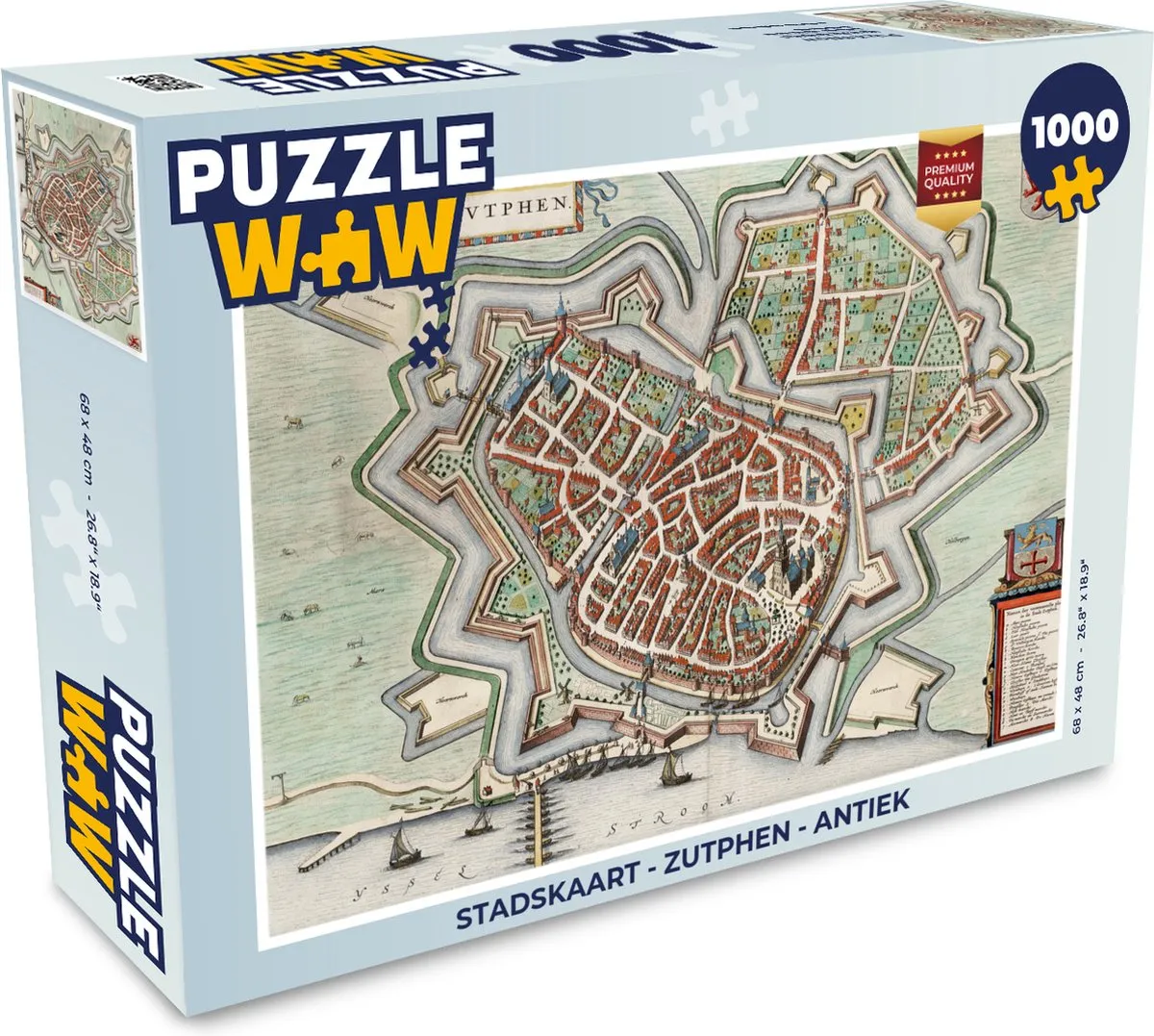 PuzzleWow Stadskaart Zutphen Antiek Legpuzzel 1000 Stuks - Multicolor