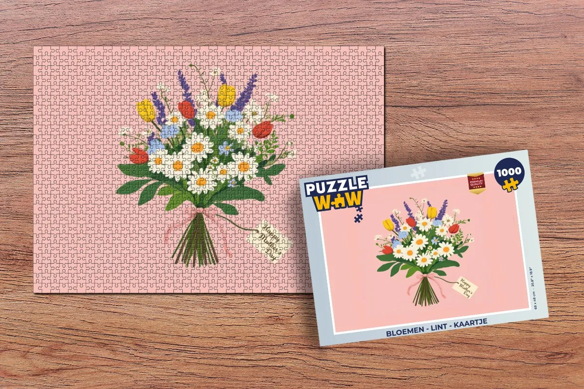 PuzzleWow Bloemen Lint Kaartje Legpuzzel 1000 Stuks - Roze