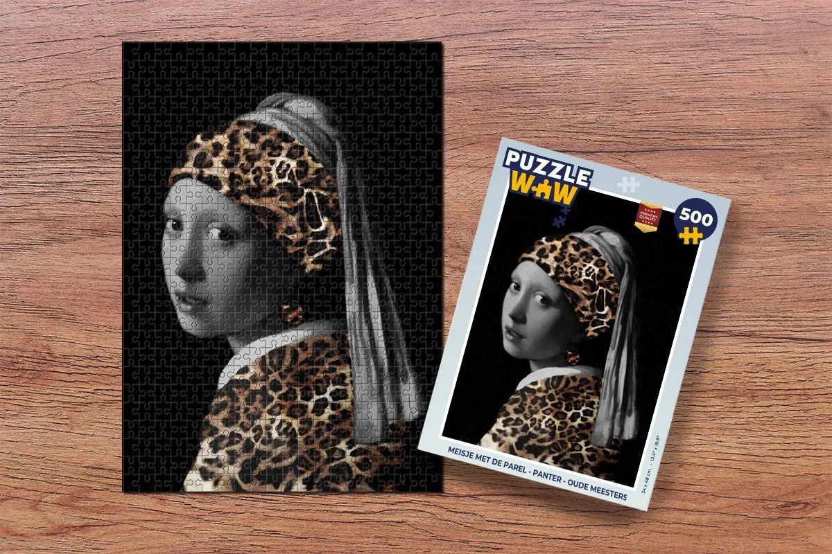 PuzzleWow Meisje met de parel Panter Legpuzzel 500 Stuks - Multicolor