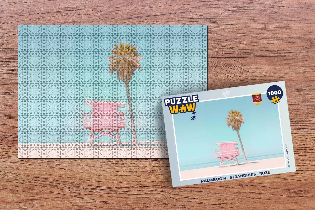 PuzzleWow Palmboom Strandhuis Legpuzzel 1000 Stuks - Roze