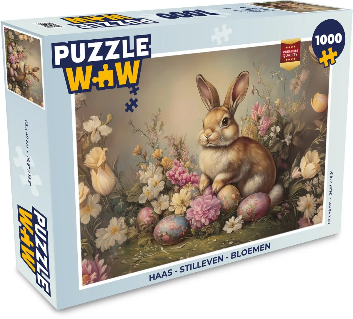 PuzzleWow Puzzel Haas Stilleven Bloemen 1000 Stuks - Paashaas Vintage