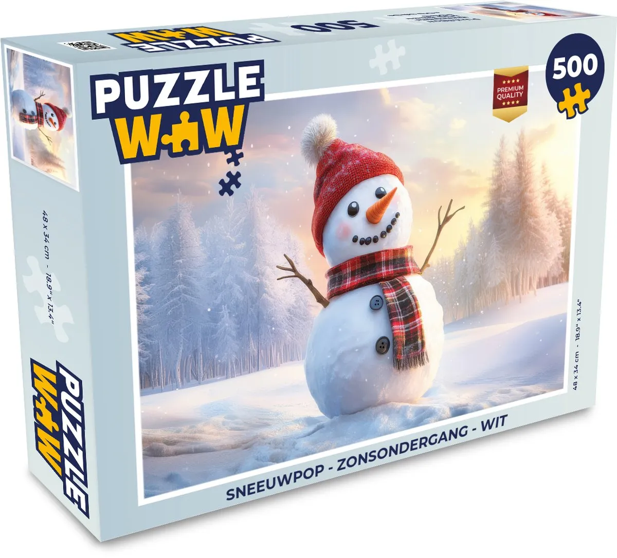 PuzzleWow Sneeuwpop Zonsondergang Puzzel - 500 Stuks - Wit