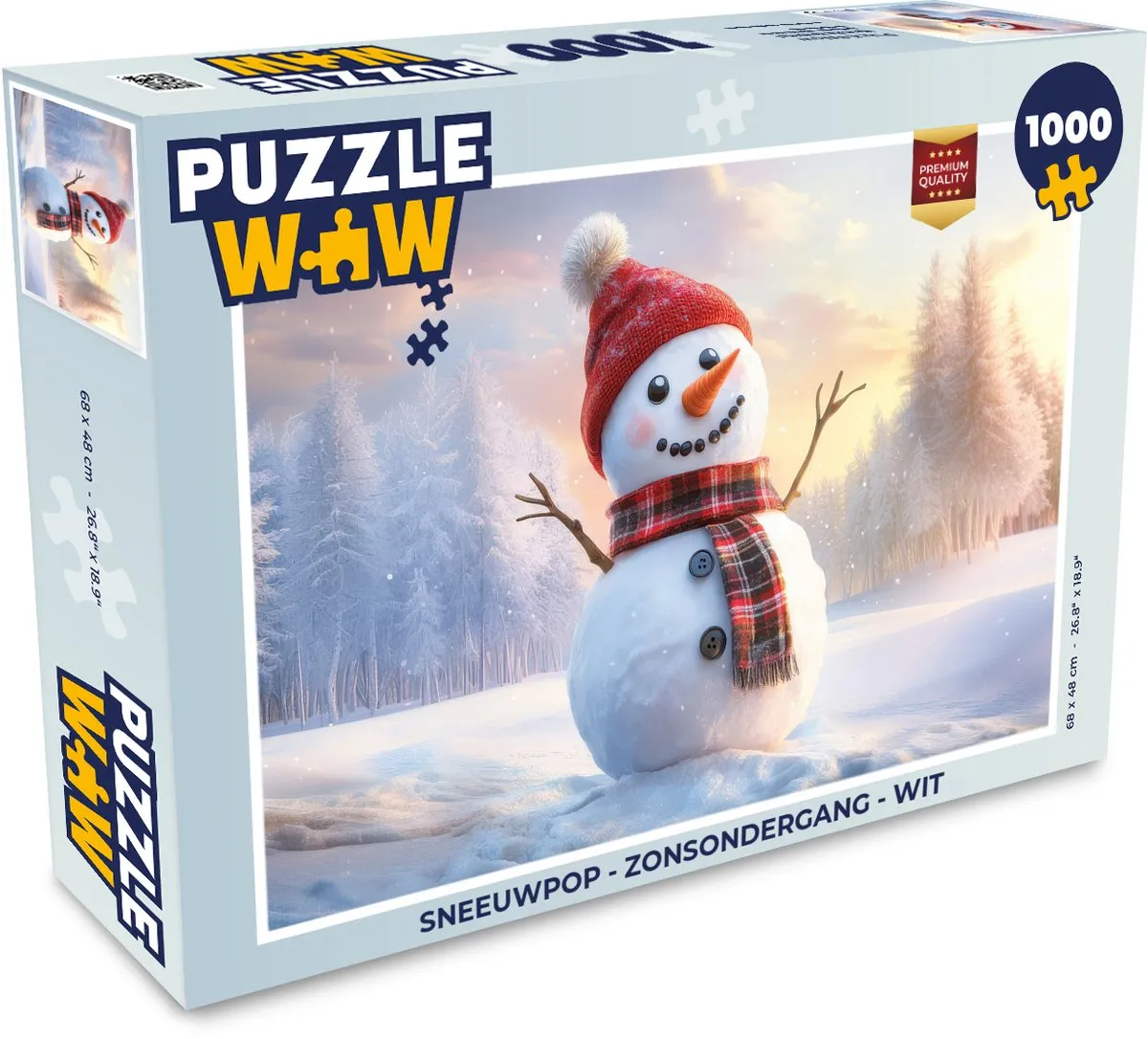 PuzzleWow Sneeuwpop Zonsondergang Puzzel - 500 Stuks - Wit