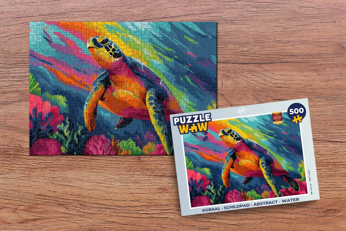 PuzzleWow Koraal Schildpad Abstract Water Legpuzzel 500 Stuks - Schildpadkleur