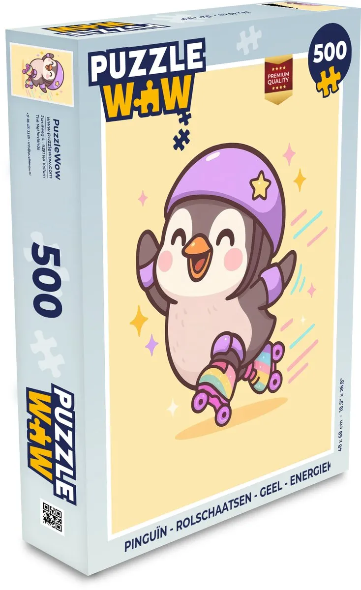 PuzzleWow Pinguïn Rolschaatsen Legpuzzel 500 Stuks - Geel