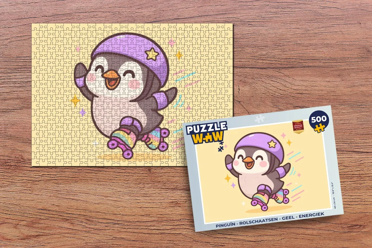 PuzzleWow Pinguïn Rolschaatsen Legpuzzel 500 Stuks - Geel