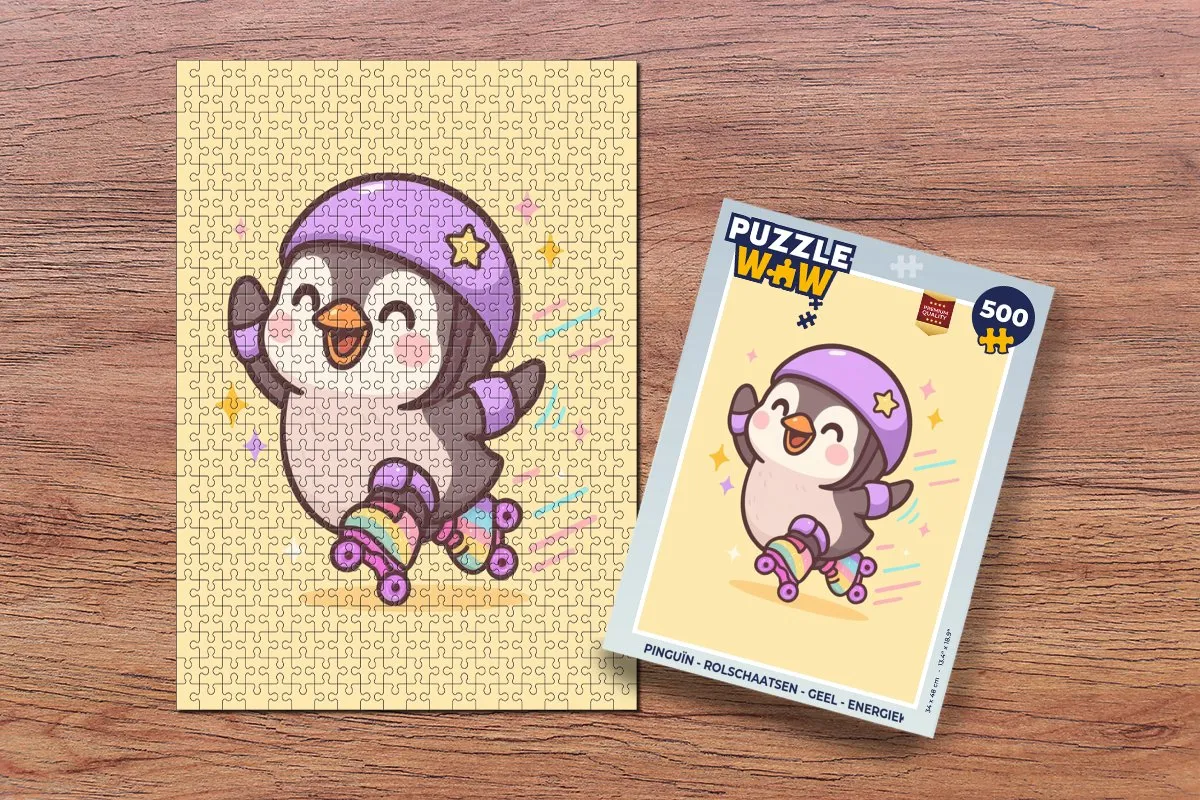 PuzzleWow Pinguïn Rolschaatsen Legpuzzel 500 Stuks - Geel