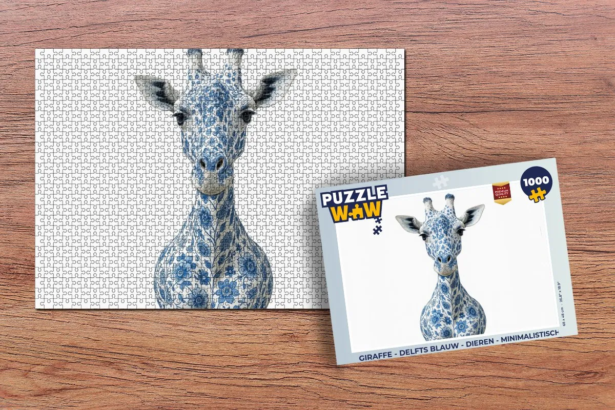 PuzzleWow Giraffe Legpuzzel 1000 Stuks - Delfts Blauw