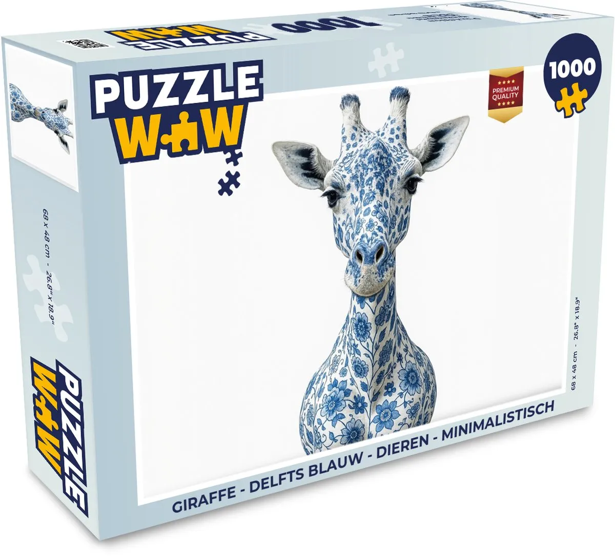 PuzzleWow Giraffe Legpuzzel 1000 Stuks - Delfts Blauw