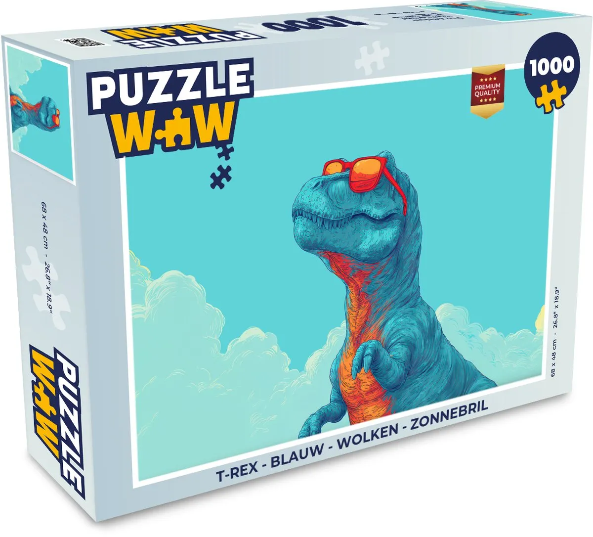 PuzzleWow T-Rex 1000 Stuks - Wolken & Zonnebril - Blauw
