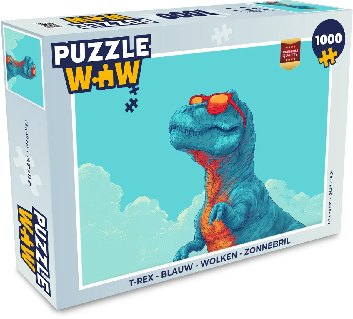 PuzzleWow T-Rex 1000 Stuks - Wolken & Zonnebril - Blauw