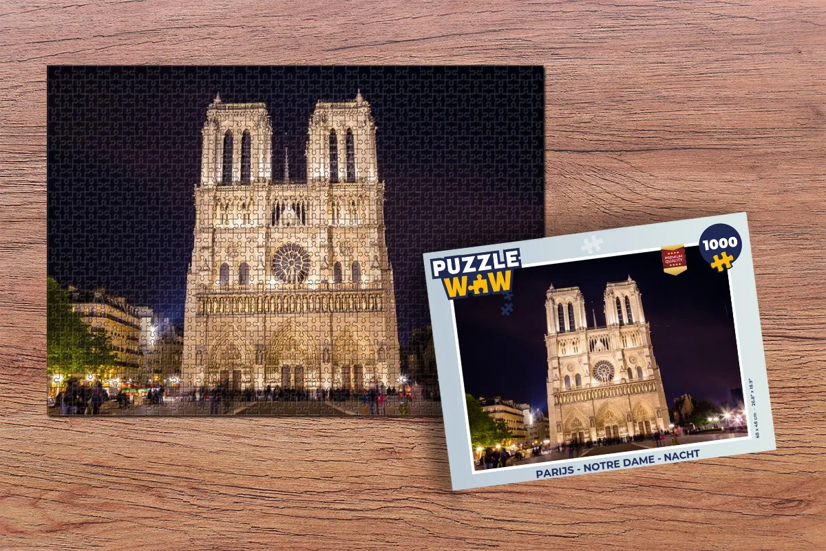 PuzzleWow Parijs - Notre Dame Nacht Legpuzzel 1000 Stuks - Multicolor