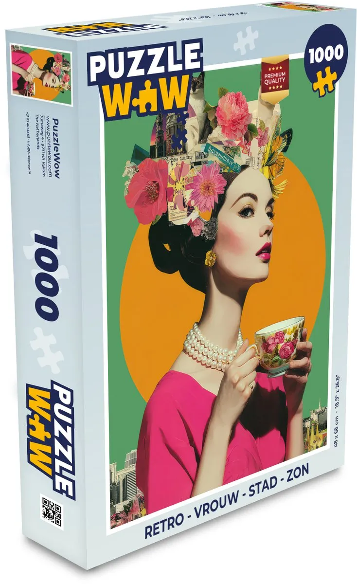 PuzzleWow Retro Vrouw Stad Zon Puzzel