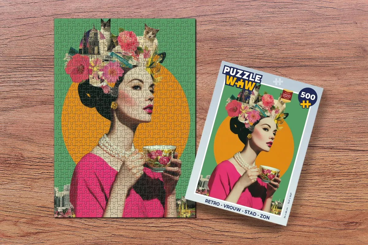 PuzzleWow Retro Vrouw Stad Zon Puzzel - 1000 Stuks