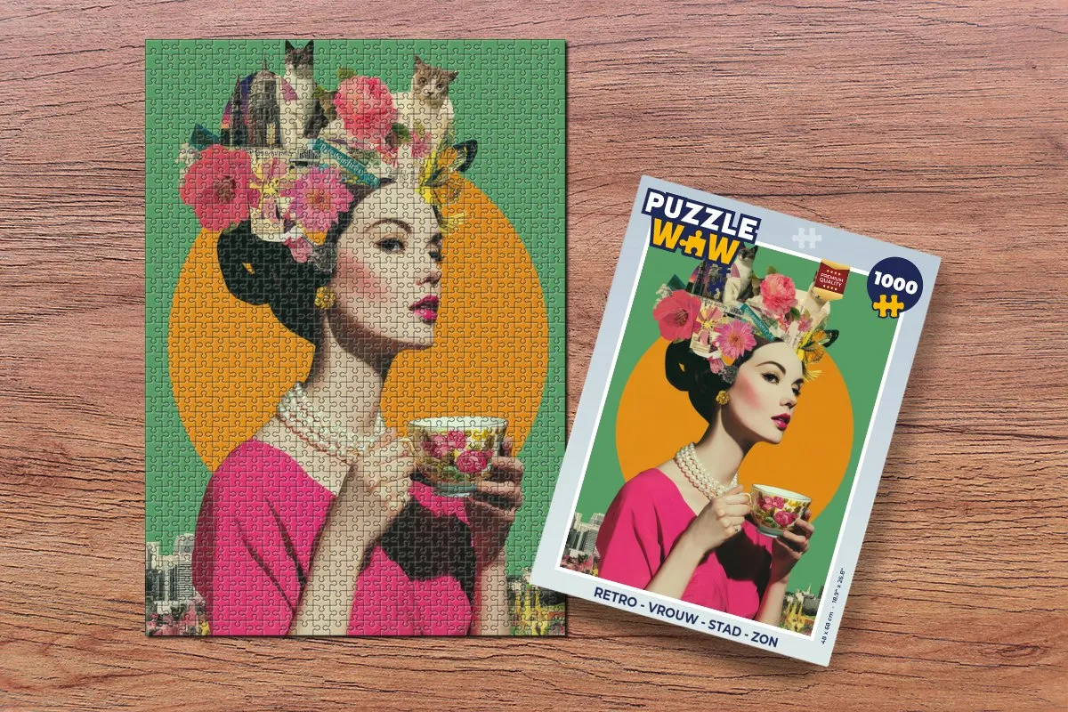 PuzzleWow Retro Vrouw Stad Zon Puzzel - 1000 Stuks