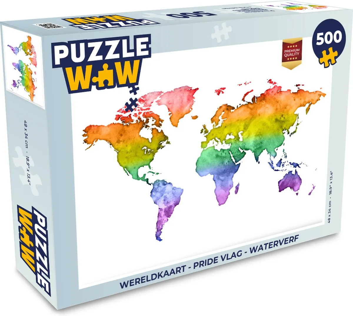 PuzzleWow Wereldkaart Pride Vlag Waterverf Legpuzzel 500 Stuks
