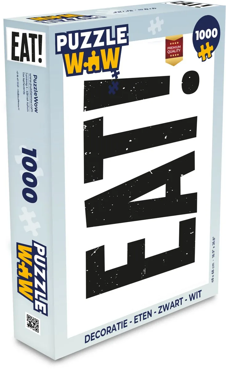 PuzzleWow Legpuzzel 1000 Stuks - Eten - Zwart/Wit