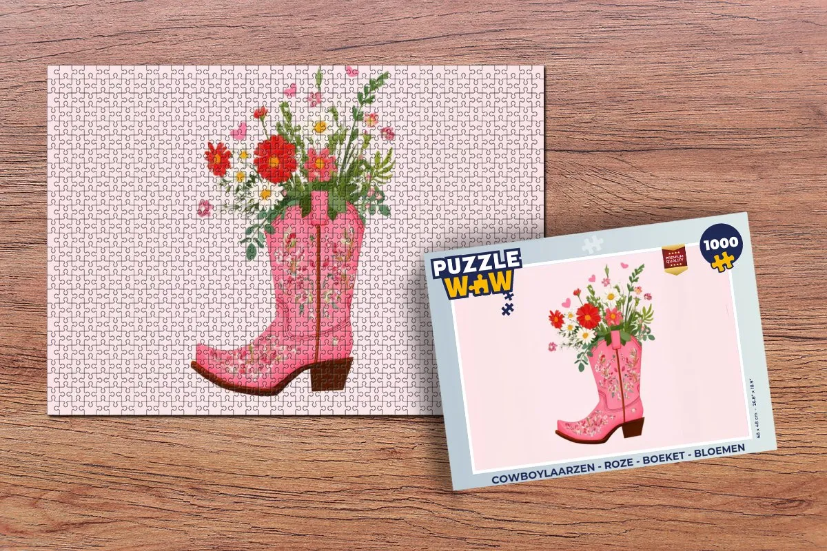 PuzzleWow Cowboylaarzen Bloemen Legpuzzel 1000 Stuks