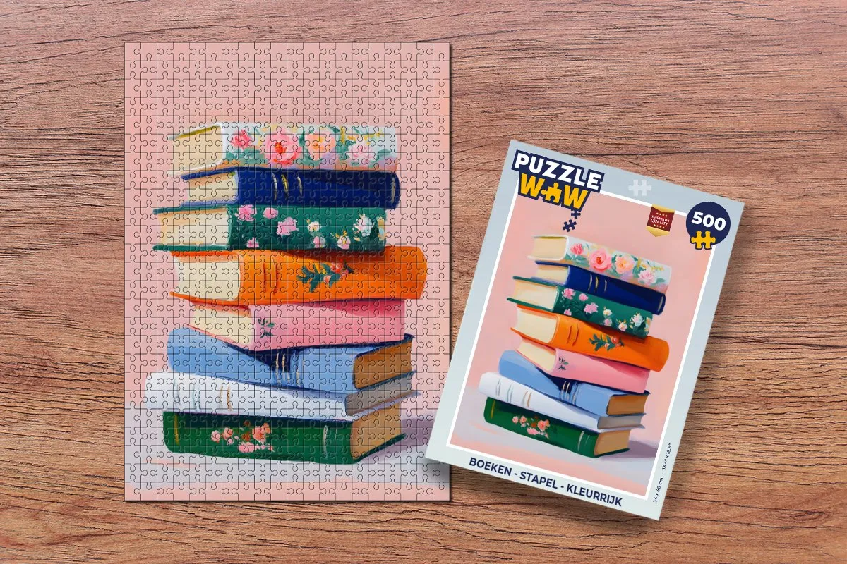 PuzzleWow Legpuzzel 500 Stukjes - Boeken Stapel Kleurrijk