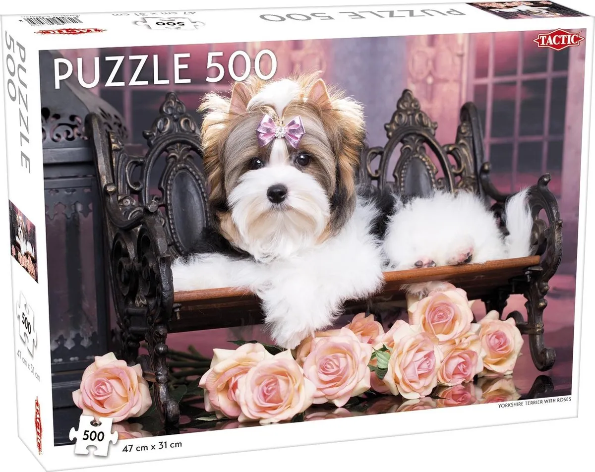 Tactic Yorkshire Terrier with Roses Puzzel 500 Stuks