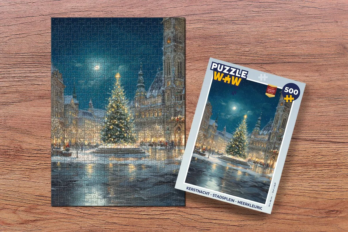 PuzzleWow Kerstnacht Stadsplein Puzzel - 500 Stuks - Meerkleurig