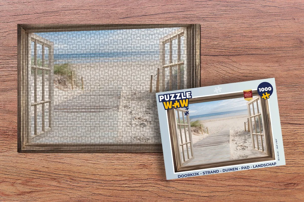 PuzzleWow Strand Doorkijk Legpuzzel 1000 Stuks - Blauw/Beige