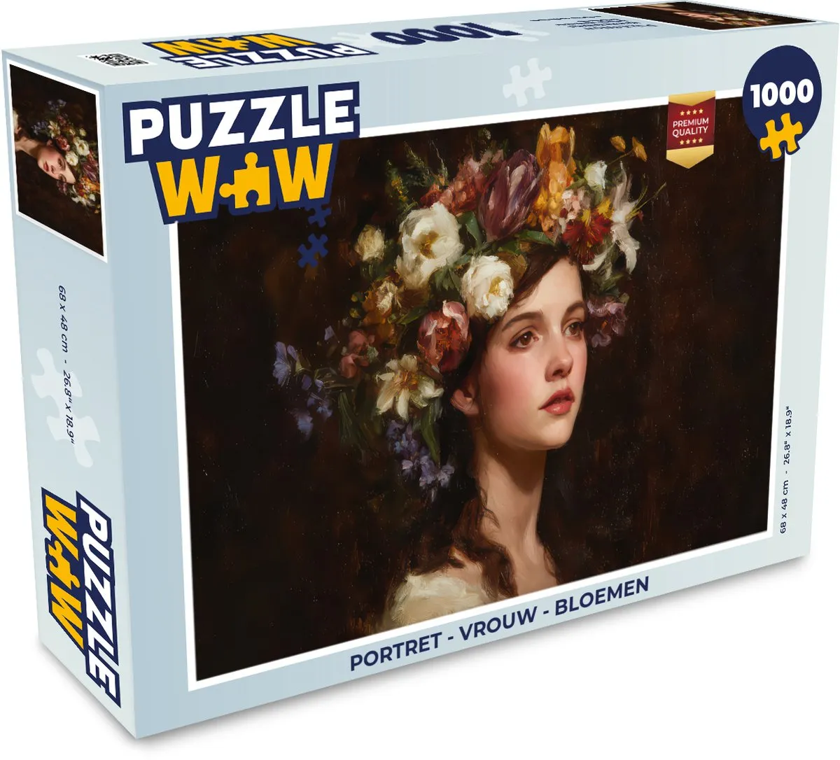 PuzzleWow Portret Vrouw Bloemen Puzzel - 1000 Stukken