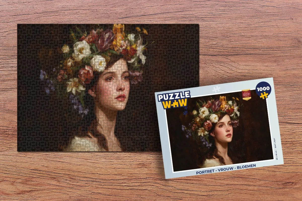 PuzzleWow Portret Vrouw Bloemen Puzzel - 1000 Stukken