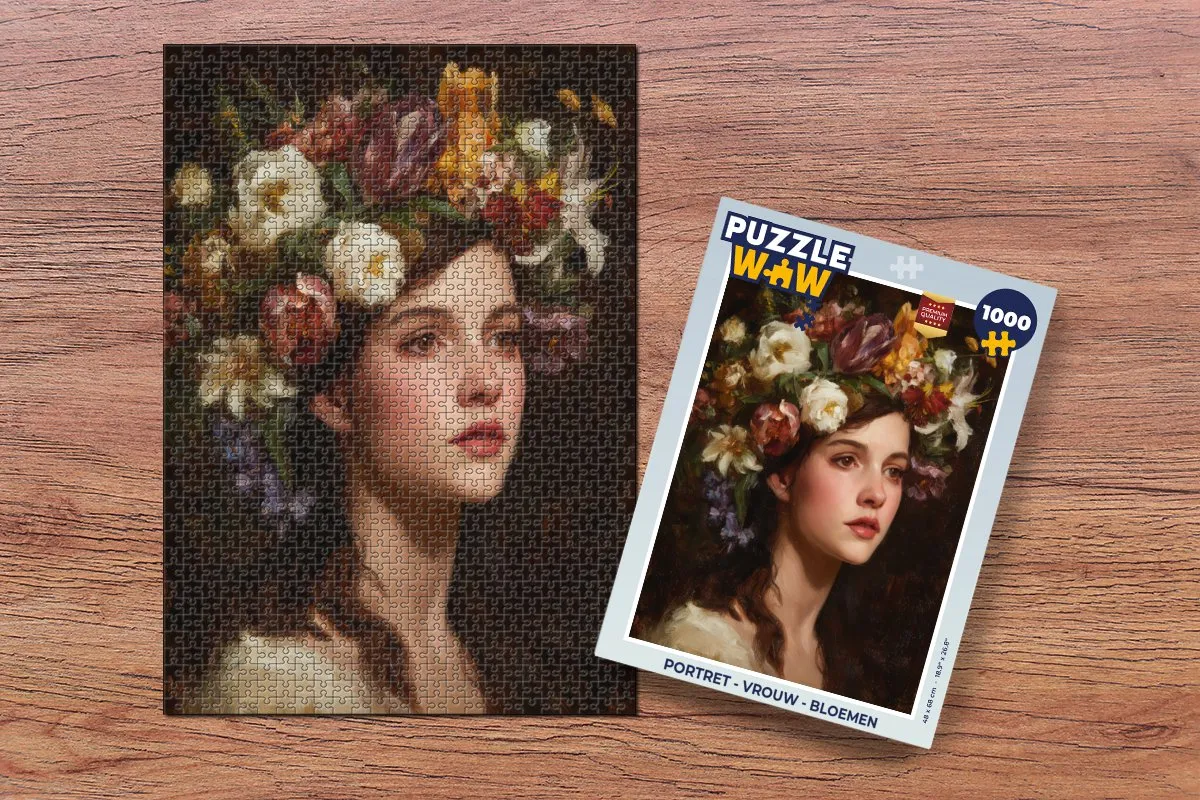 PuzzleWow Portret Vrouw Bloemen Puzzel - 1000 Stukken
